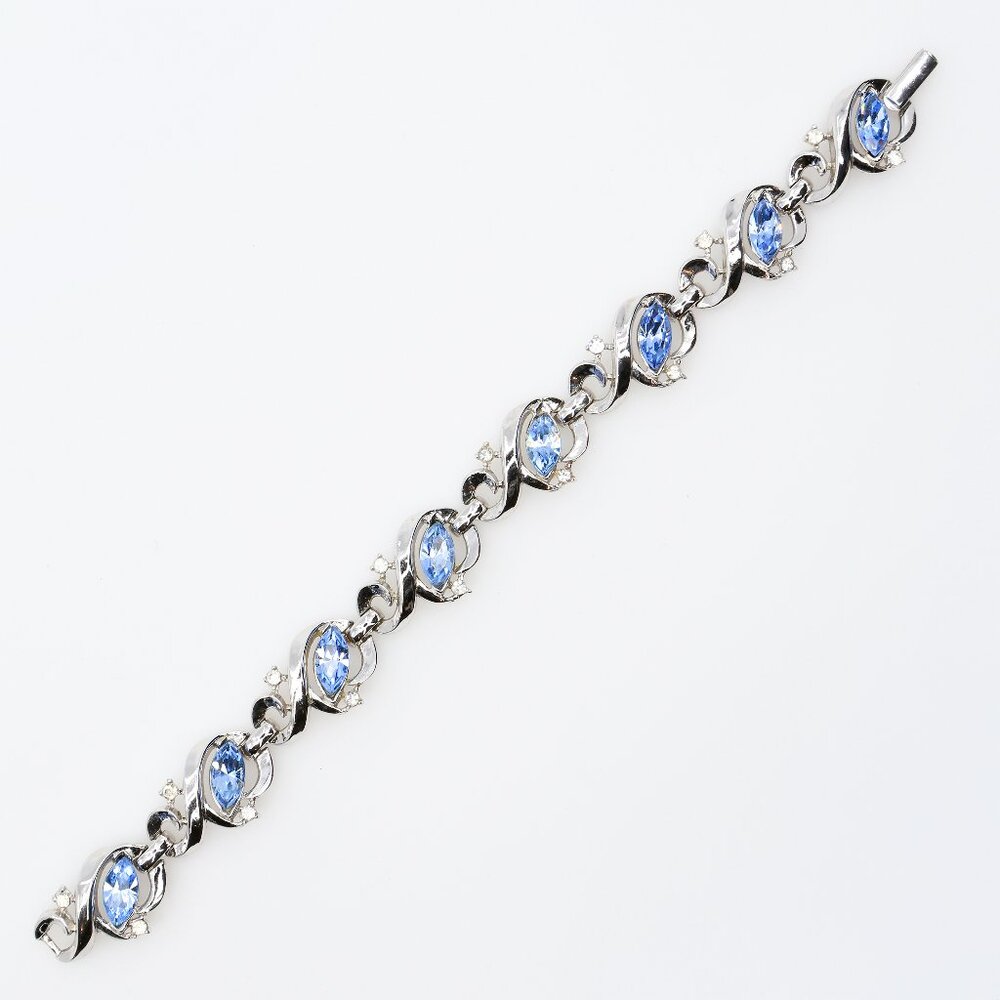 Vintage Crown Trifari Skylark Blue Rhinestone Bracelet Alfred Philippe 1950s